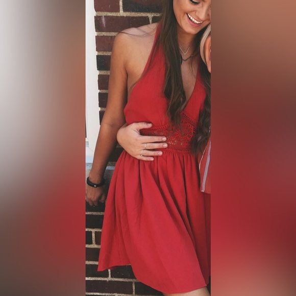 Boho Burnt Orange Halter Dress - Picture 4 of 4